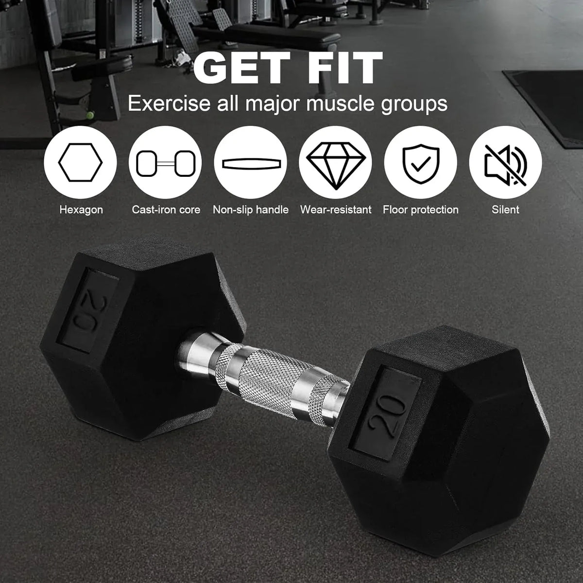 20lb to 45lb Rubber Coated Hex Dumbbells (sold in pairs) — Pair of 30LB / ~13.5kg