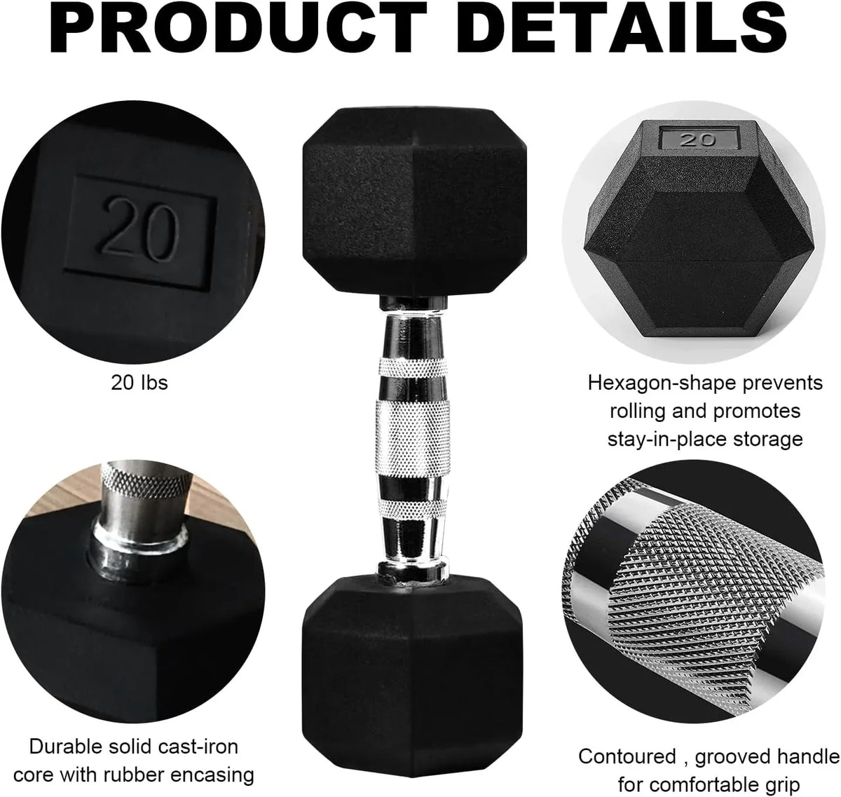 20lb to 45lb Rubber Coated Hex Dumbbells (sold in pairs) — Pair of 30LB / ~13.5kg