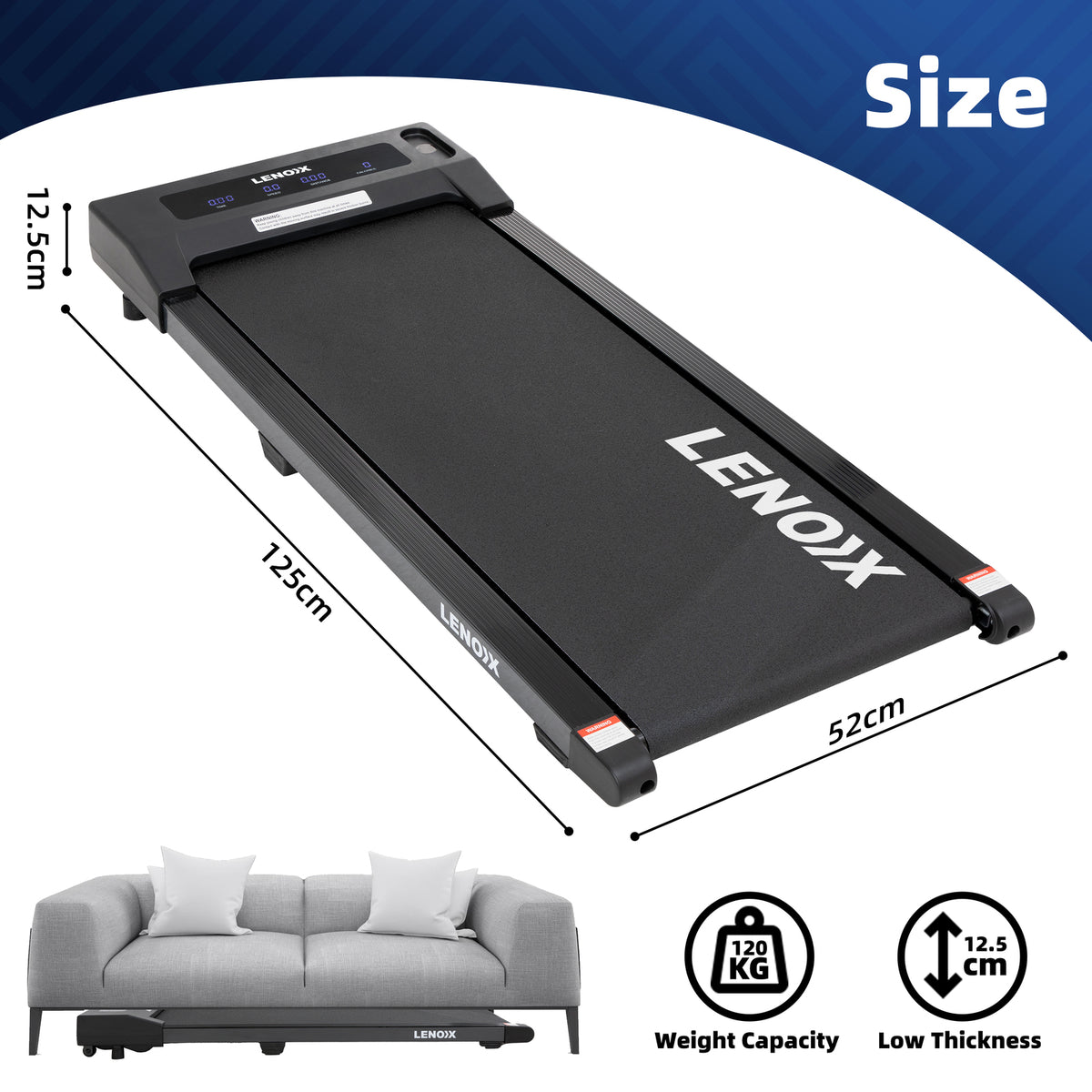 1.5 HP 52cm Electric Walking Pad Treadmill with Remote Control and Display Screen