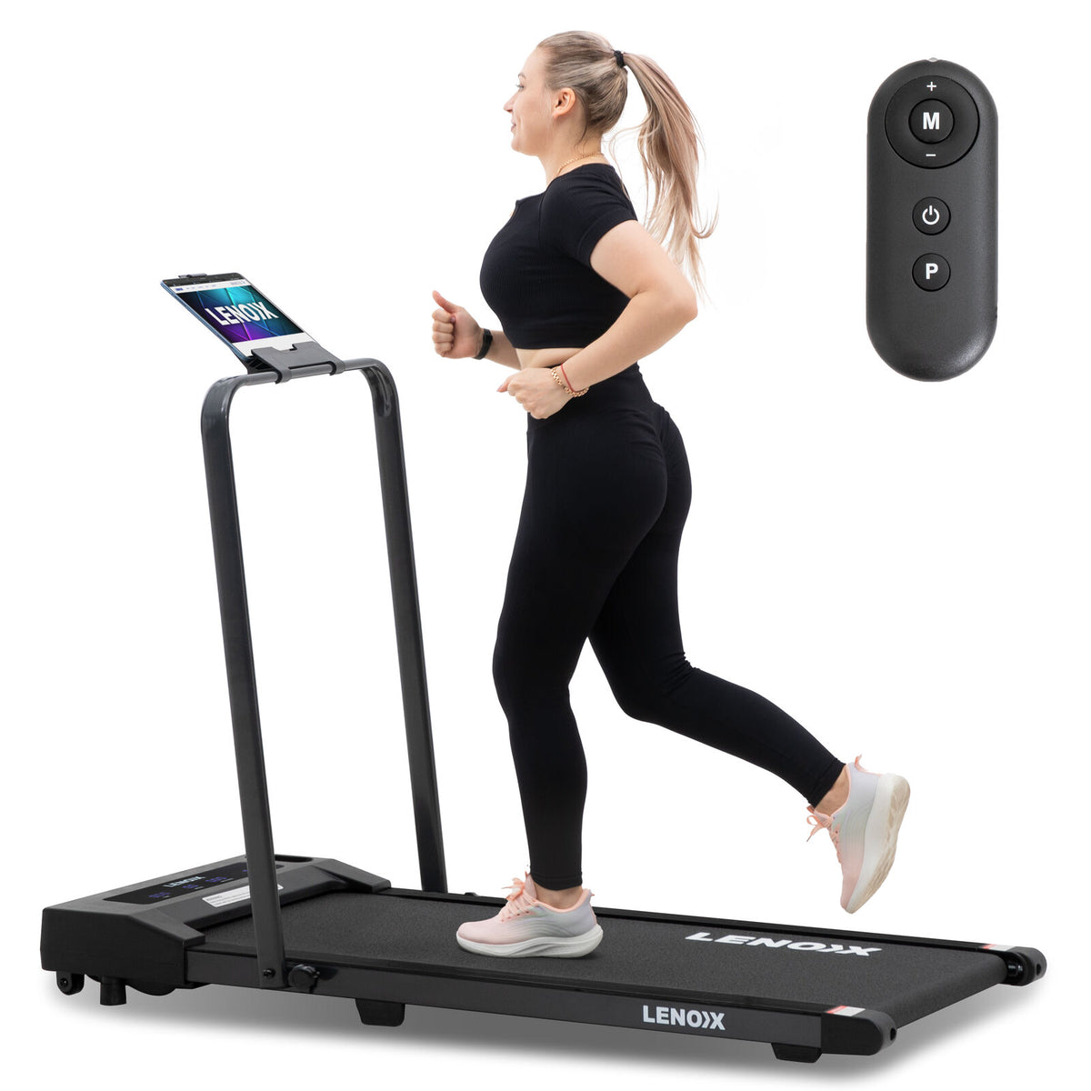 2HP 52cm Walking Pad Treadmill w/ Remote, Foldable Handrail, and Tablet Holder