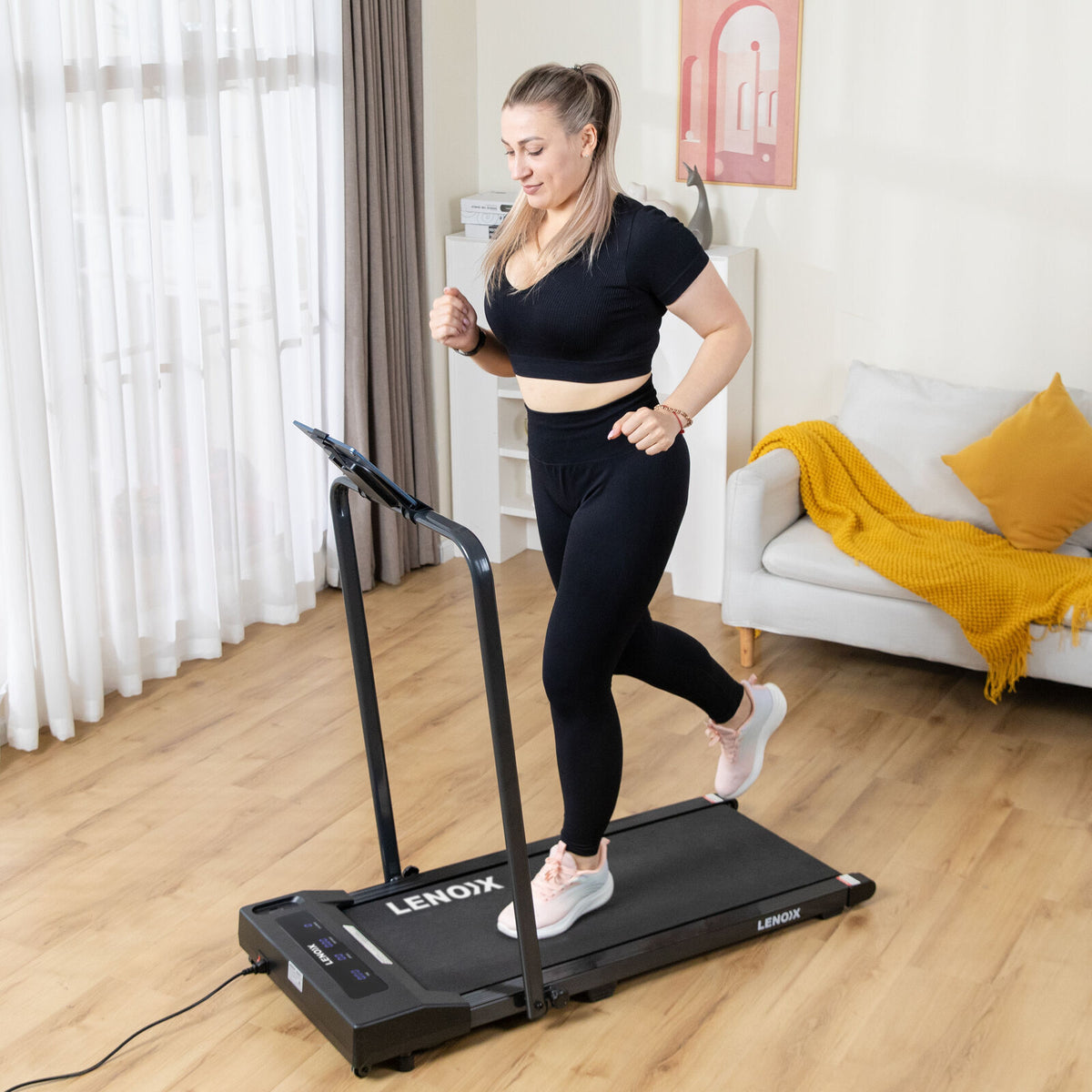 2HP 52cm Walking Pad Treadmill w/ Remote, Foldable Handrail, and Tablet Holder