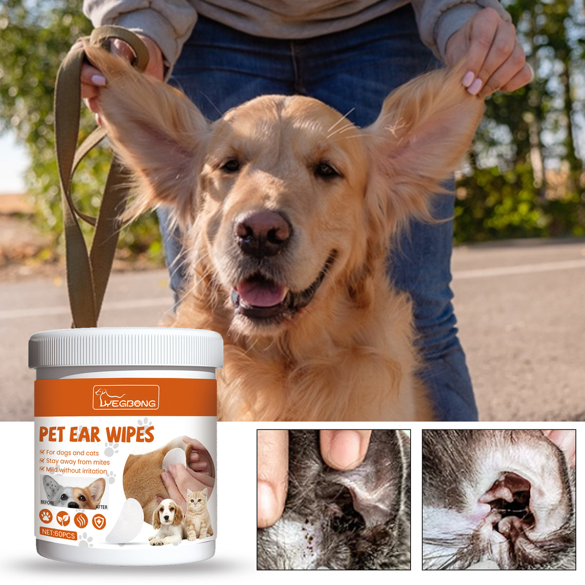 Yegbong Pet Ear Wipes, Pet Ear Cleaning Deodorizing Removing Mite And Earwax Cleaning Wipes