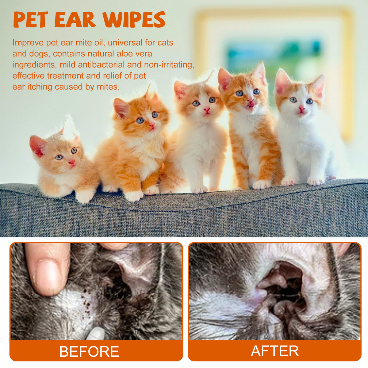 Yegbong Pet Ear Wipes, Pet Ear Cleaning Deodorizing Removing Mite And Earwax Cleaning Wipes