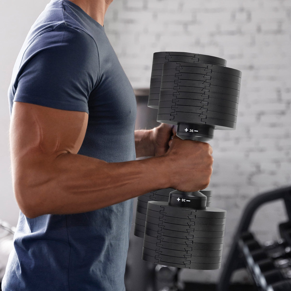 Powertrain Eon 72kg Adjustable Dumbbells Pair (2x 36kg) Quick Dial Cast Iron Free Weight Set for Home Gym Training
