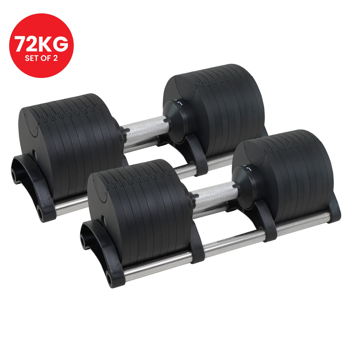 Powertrain Eon 72kg Adjustable Dumbbells Pair (2x 36kg) Quick Dial Cast Iron Free Weight Set for Home Gym Training