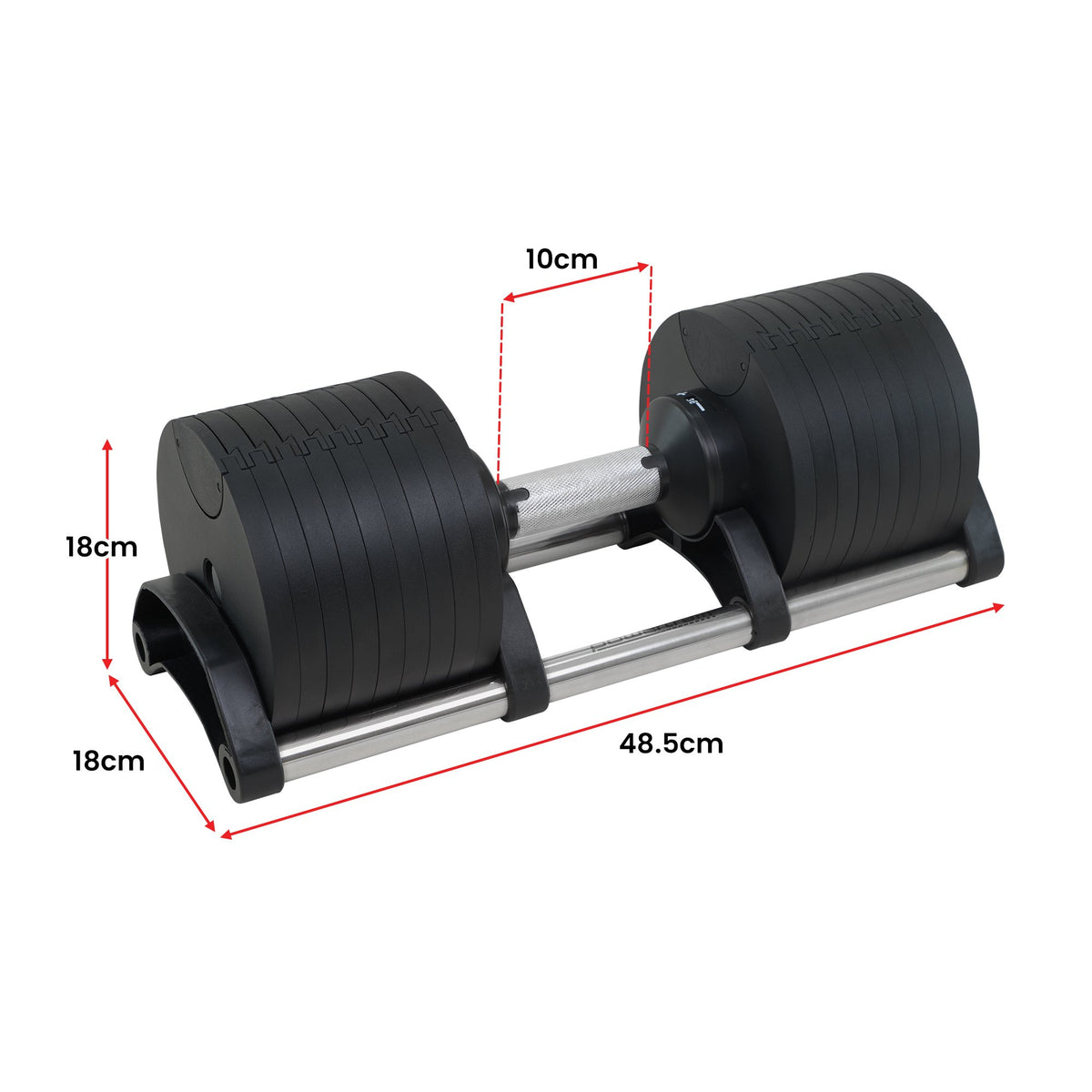 Powertrain Eon 72kg Adjustable Dumbbells Pair (2x 36kg) Quick Dial Cast Iron Free Weight Set for Home Gym Training