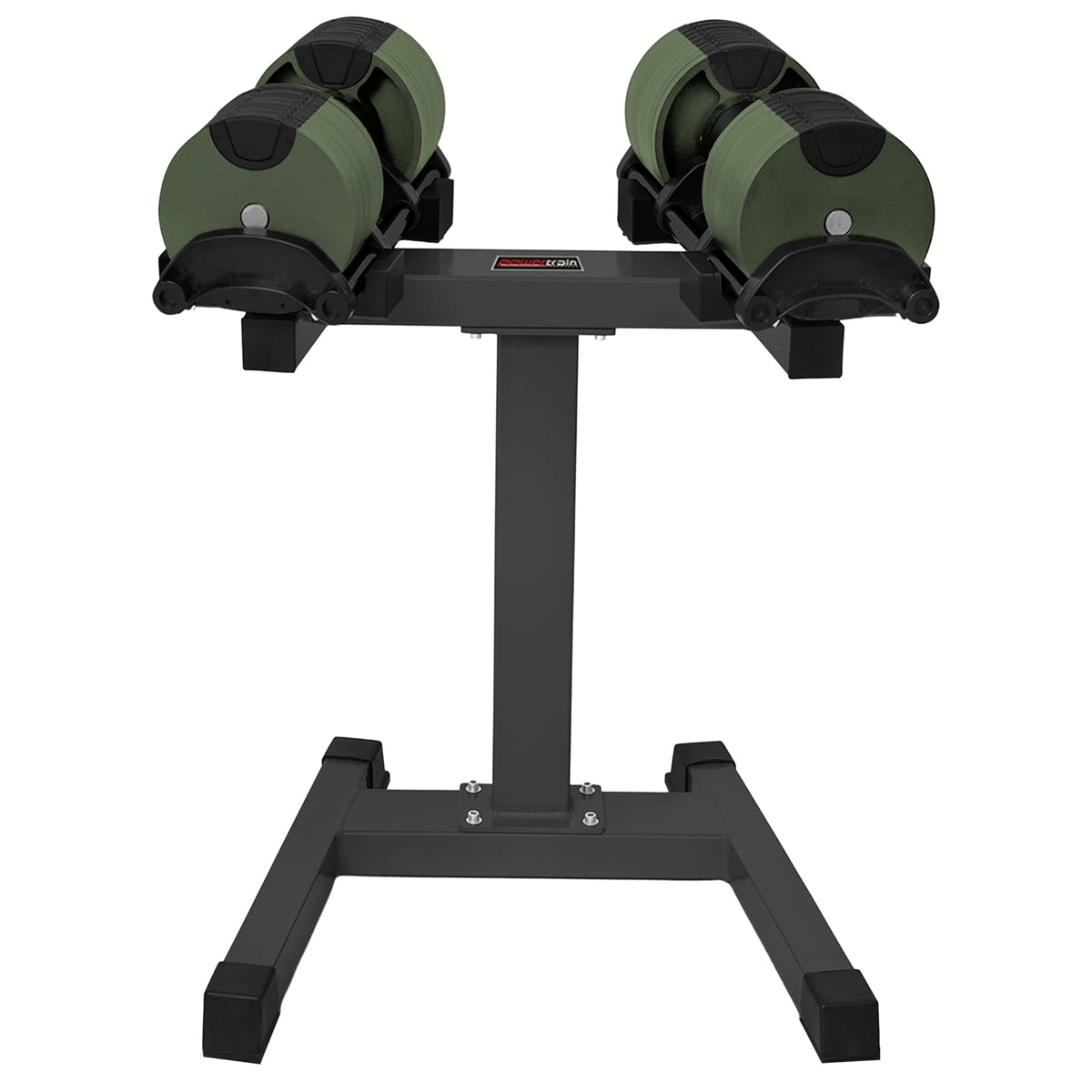 Powertrain 72kg Adjustable Dumbbells Pair with Stand 4-36kg Quick Dial Weight Set for Home Gym Strength Training Green