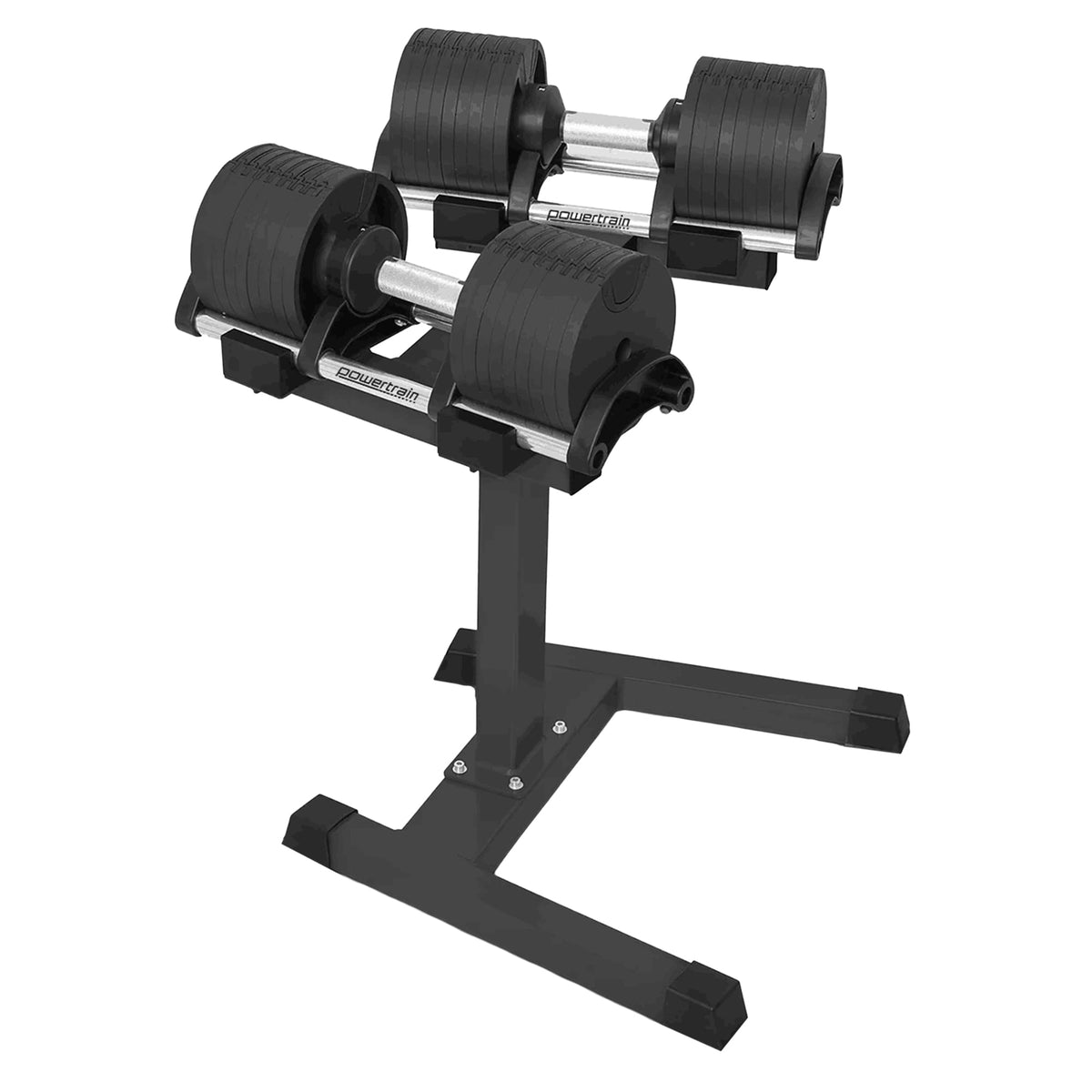 Powertrain Eon 90kg Adjustable Dumbbells Pair with Stand 2x 45kg Quick Dial Weight Set for Home Gym Strength Training