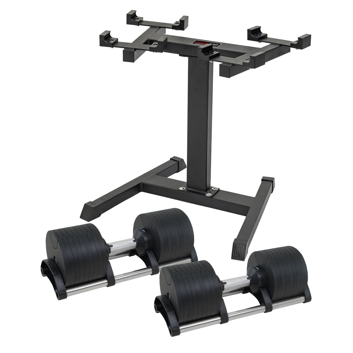 Powertrain Eon 90kg Adjustable Dumbbells Pair with Stand 2x 45kg Quick Dial Weight Set for Home Gym Strength Training