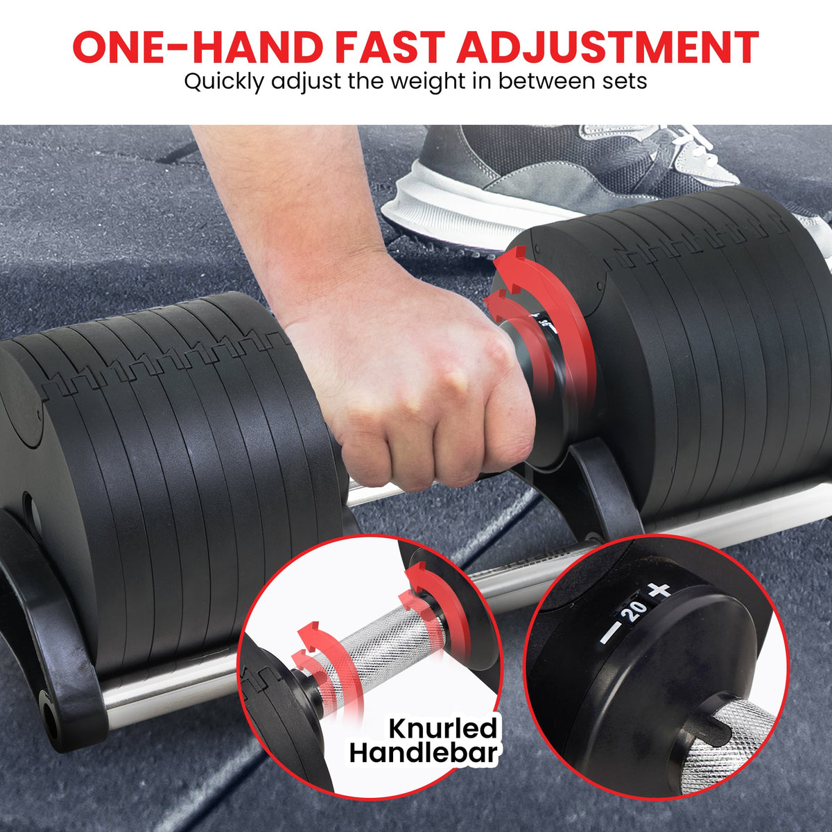 Powertrain Eon 90kg Adjustable Dumbbells Pair with Stand 2x 45kg Quick Dial Weight Set for Home Gym Strength Training
