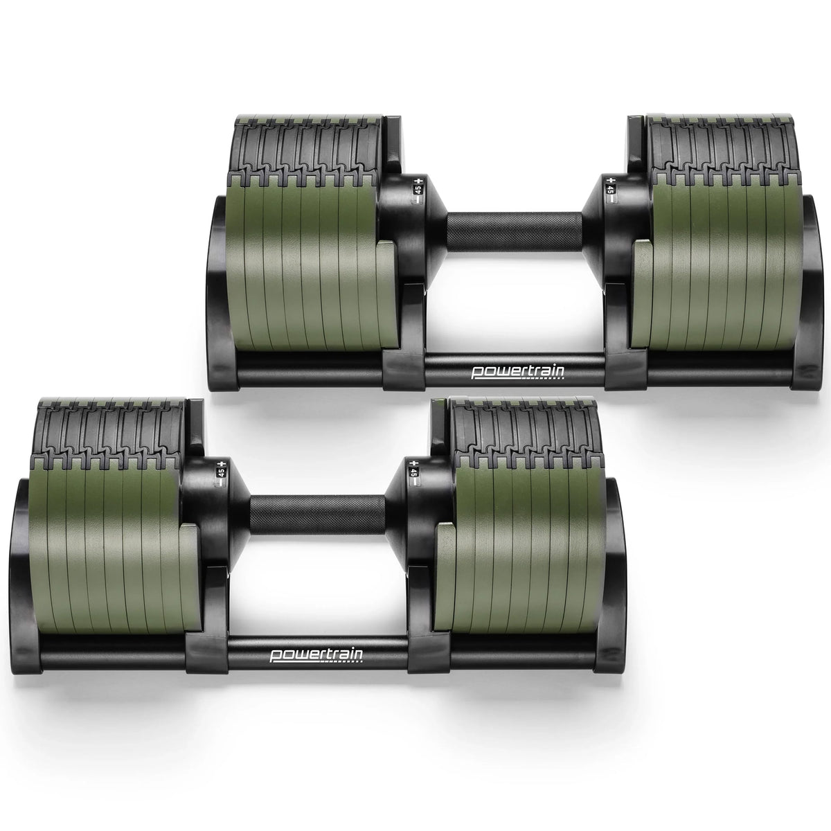 Powertrain Eon 90kg Adjustable Dumbbells Pair with Stand 5-45kg Quick Dial Weight Set for Home Gym Strength Training