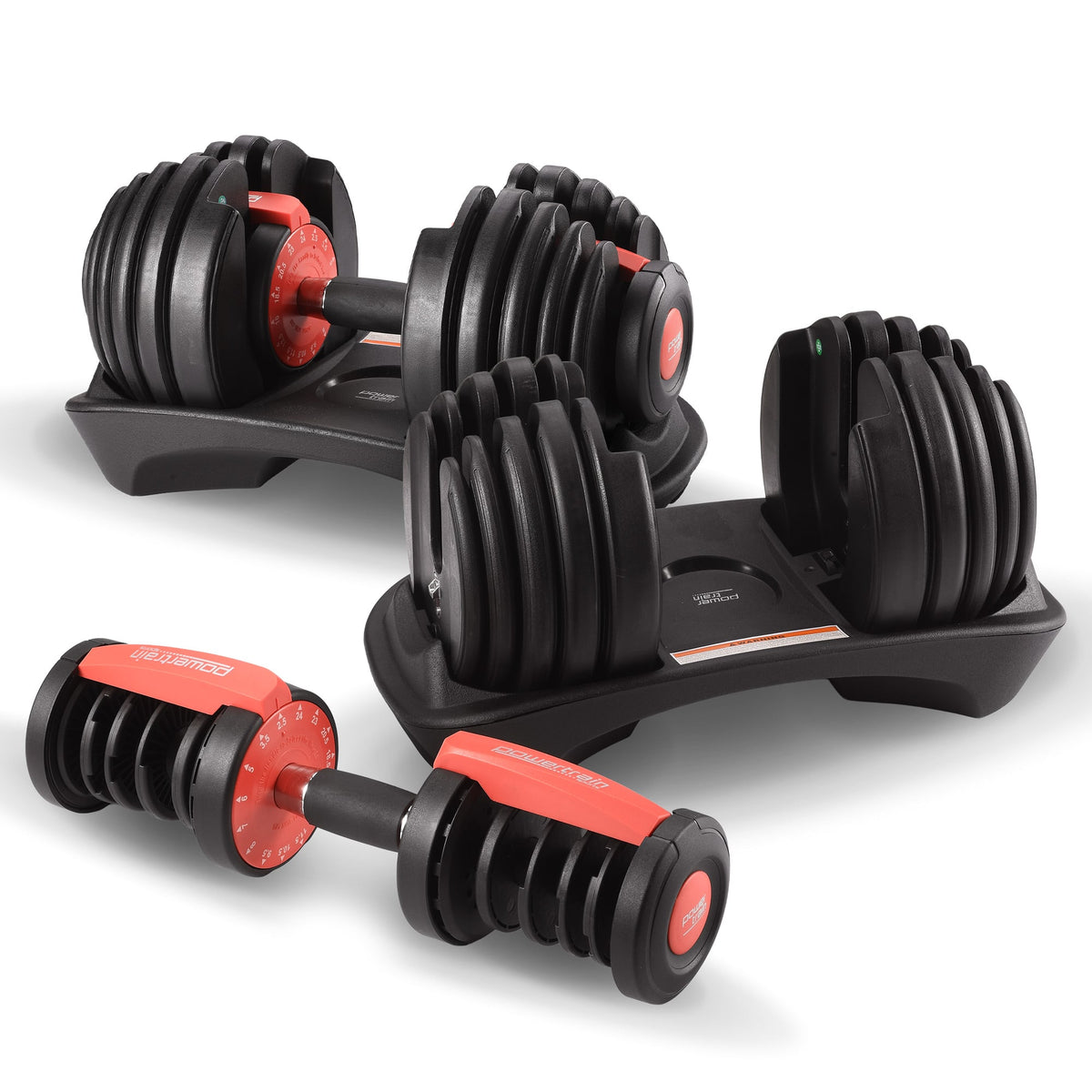 Powertrain 48kg Adjustable Dumbbells 15-in-1 Home Gym Weights – Red