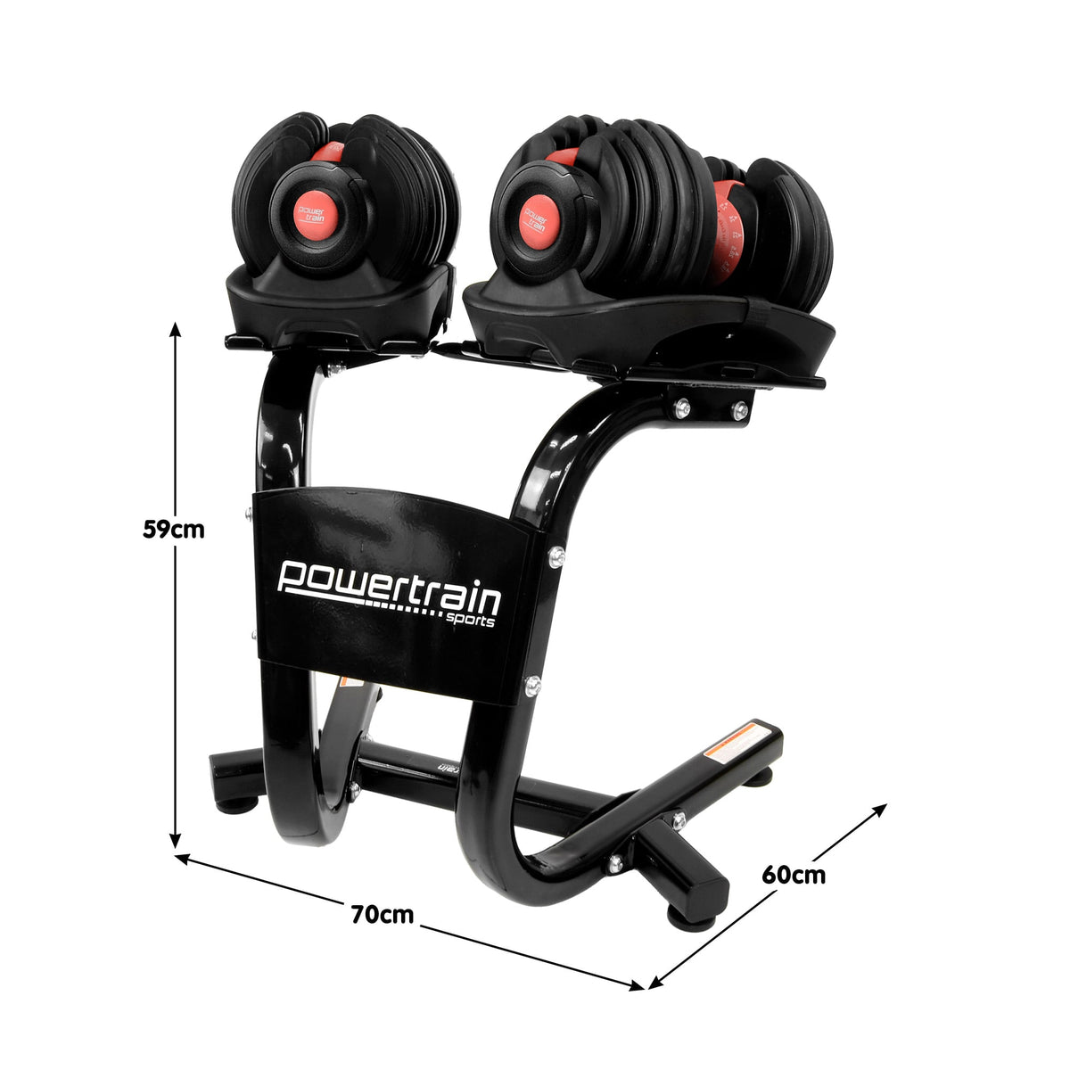 Powertrain 48kg Adjustable Dumbbells Set with Stand, Quick Dial Free Weights for Home Gym Strength Training - Red