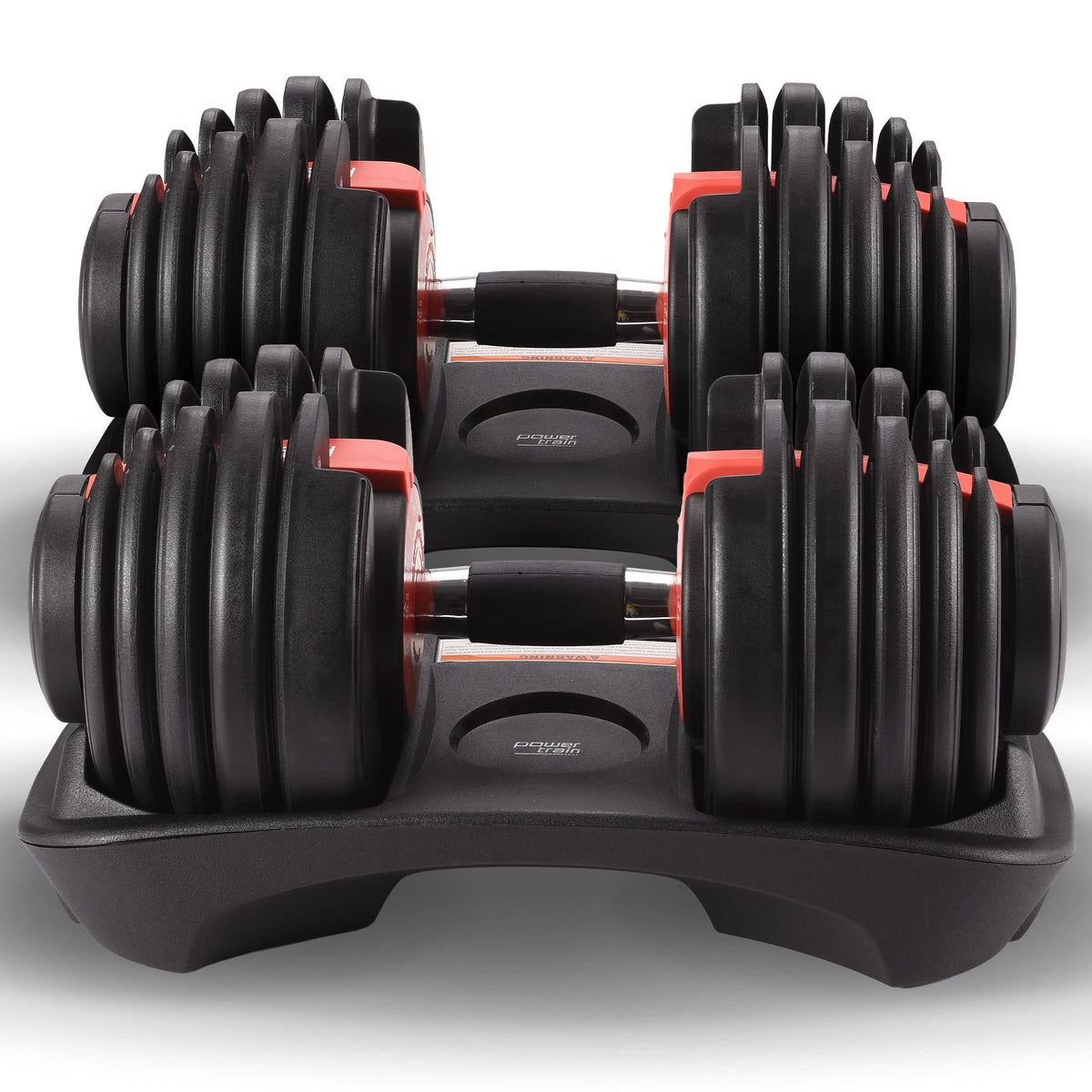 Powertrain 48kg Adjustable Dumbbells Set with Stand, Quick Dial Free Weights for Home Gym Strength Training - Red