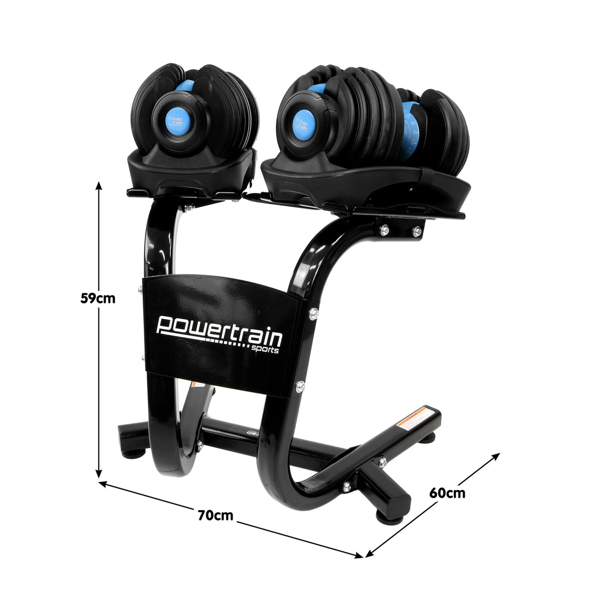 Powertrain 48kg Adjustable Dumbbells Set with Stand, Quick Dial Free Weights for Home Gym Strength Training - Blue