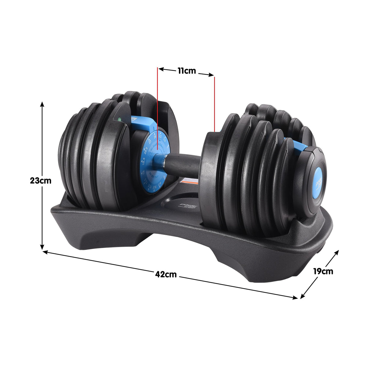 Powertrain 48kg Adjustable Dumbbells Set with Stand, Quick Dial Free Weights for Home Gym Strength Training - Blue