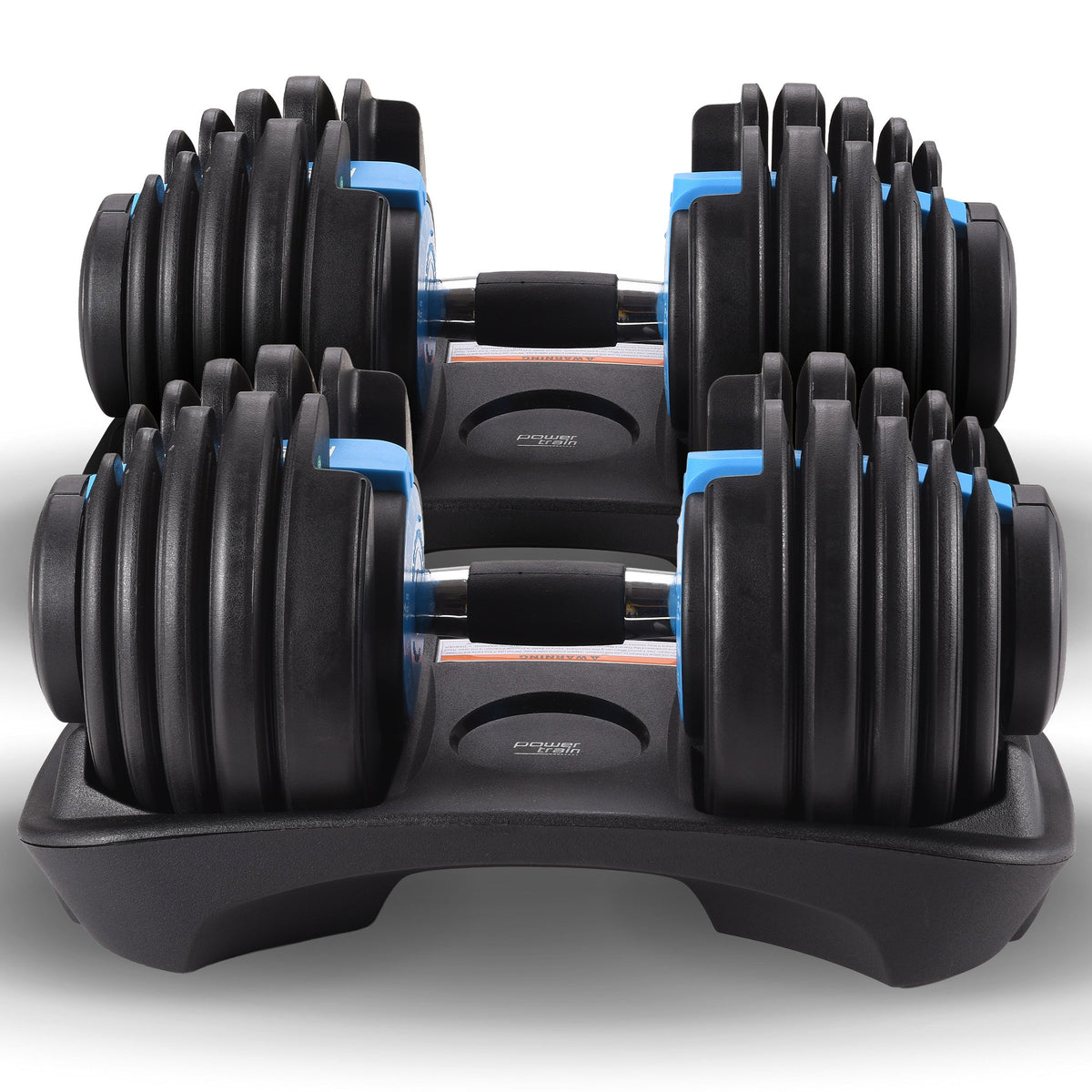 Powertrain 48kg Adjustable Dumbbells Set with Stand, Quick Dial Free Weights for Home Gym Strength Training - Blue