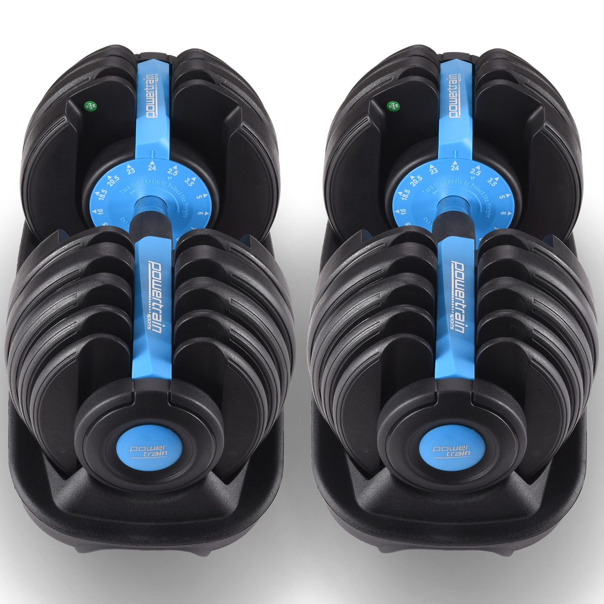 Powertrain 48kg Adjustable Dumbbells Set with Stand, Quick Dial Free Weights for Home Gym Strength Training - Blue