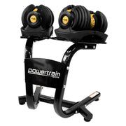 Powertrain 48kg Adjustable Dumbbells Set with Stand, Quick Dial Free Weights for Home Gym Strength Training - Gold