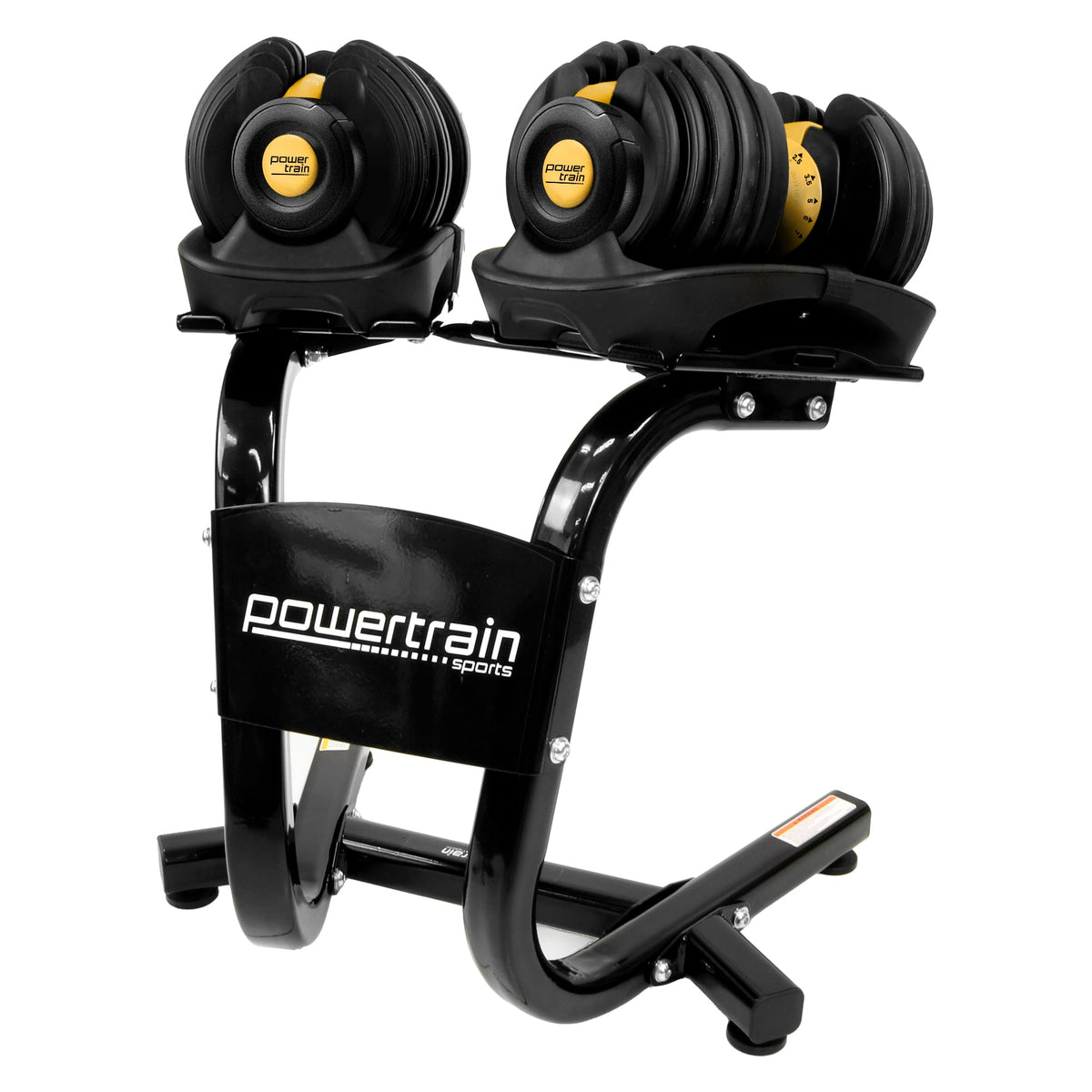 Powertrain 48kg Adjustable Dumbbells Set with Stand, Quick Dial Free Weights for Home Gym Strength Training - Gold