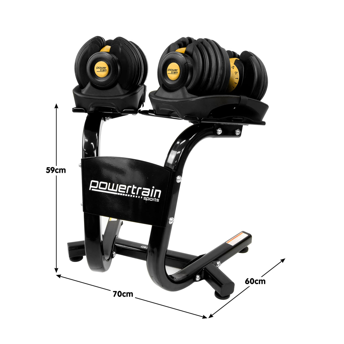 Powertrain 48kg Adjustable Dumbbells Set with Stand, Quick Dial Free Weights for Home Gym Strength Training - Gold