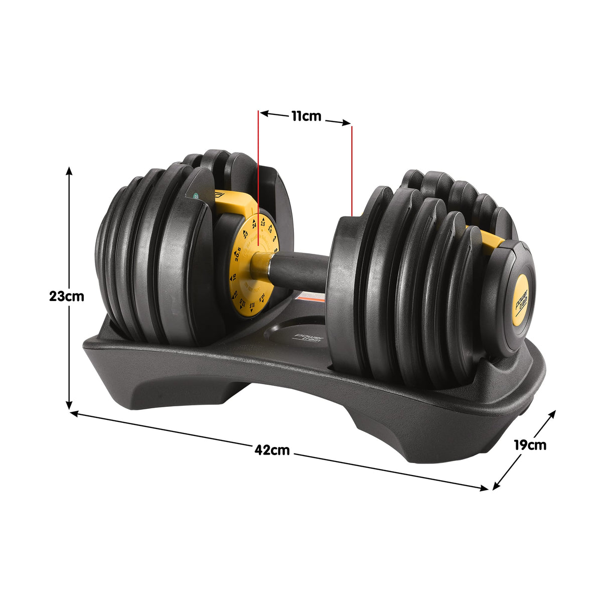 Powertrain 48kg Adjustable Dumbbells Set with Stand, Quick Dial Free Weights for Home Gym Strength Training - Gold