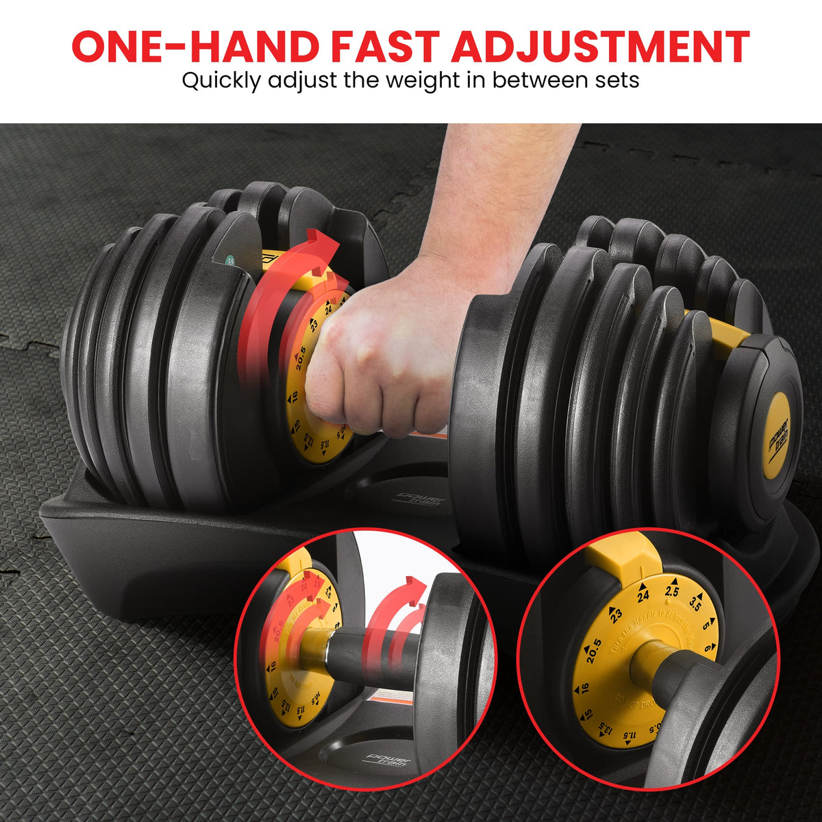 Powertrain 48kg Adjustable Dumbbells Set with Stand, Quick Dial Free Weights for Home Gym Strength Training - Gold