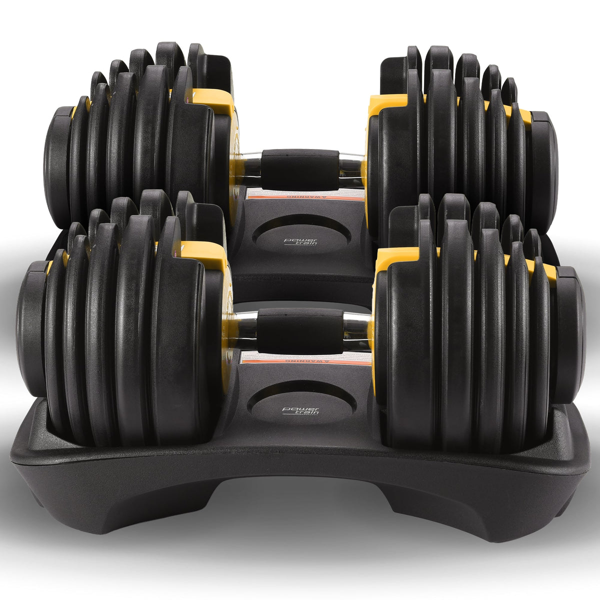 Powertrain 48kg Adjustable Dumbbells Set with Stand, Quick Dial Free Weights for Home Gym Strength Training - Gold