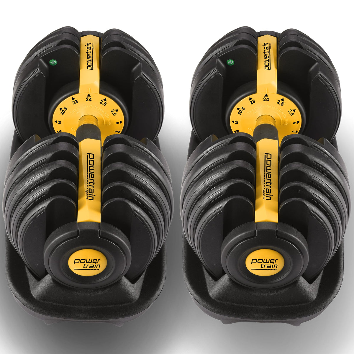 Powertrain 48kg Adjustable Dumbbells Set with Stand, Quick Dial Free Weights for Home Gym Strength Training - Gold