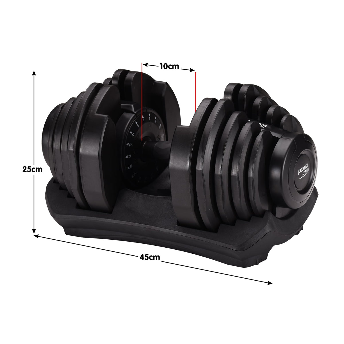 Powertrain 80kg Adjustable Dumbbells Set with Stand Pair 40kg Each Dial Free Weights Home Gym Strength Training