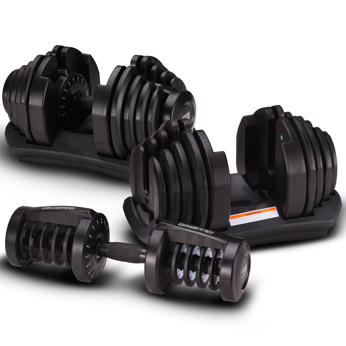 Powertrain 80kg Adjustable Dumbbells Set with Stand Pair 40kg Each Dial Free Weights Home Gym Strength Training