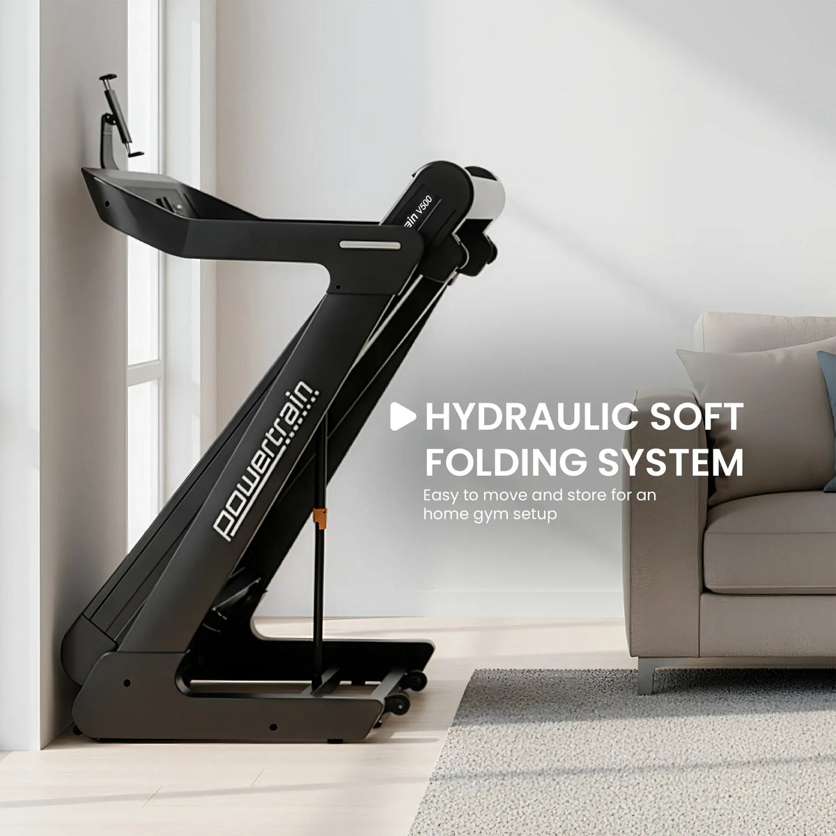 Powertrain V500 3HP Foldable Treadmill Electric Running Machine 20kmph Auto Incline Bluetooth Home Gym Cardio 130kg