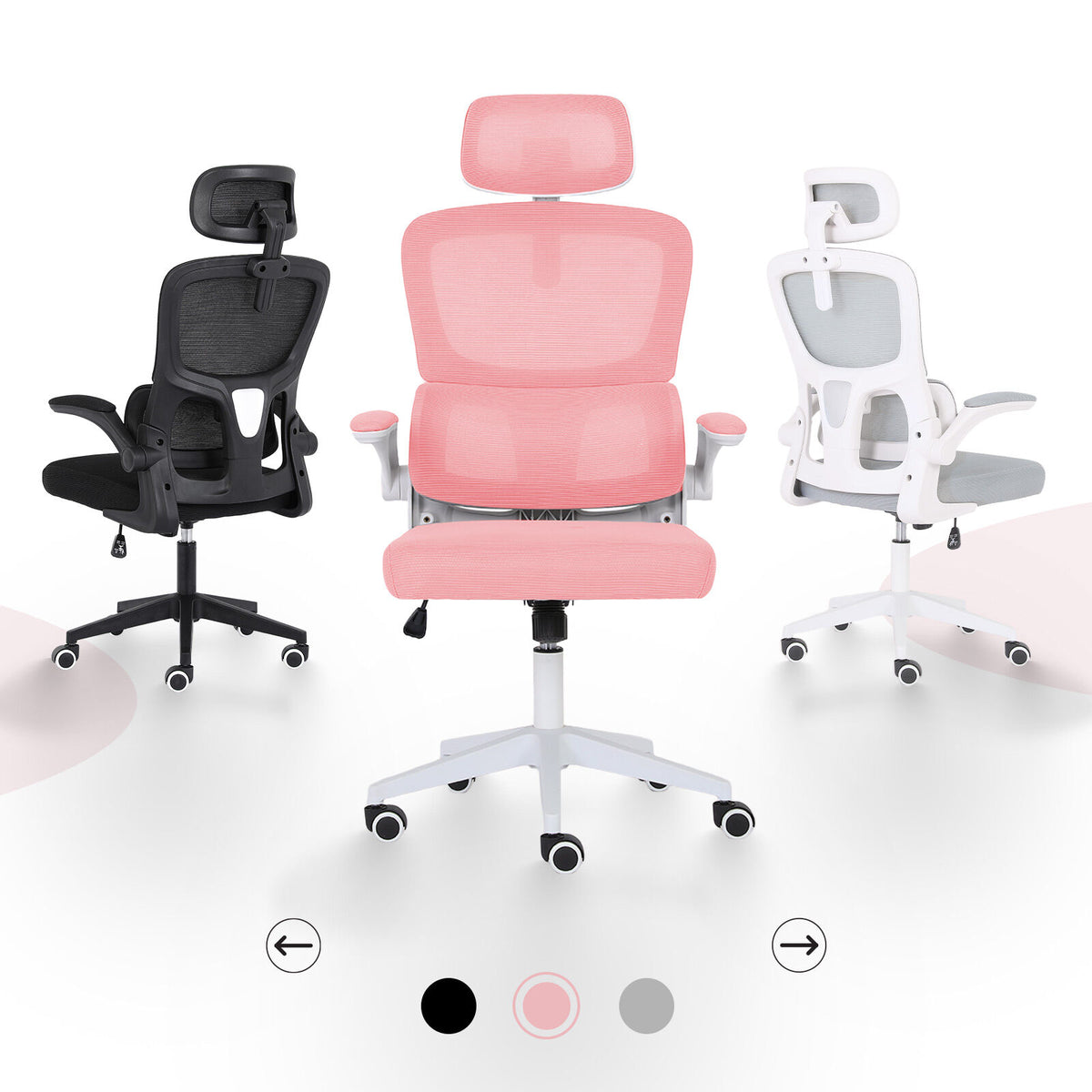 Work Office Chair - Lumber Support, Flip-up Armrest, Adjustable Headrest SITIO - Pink