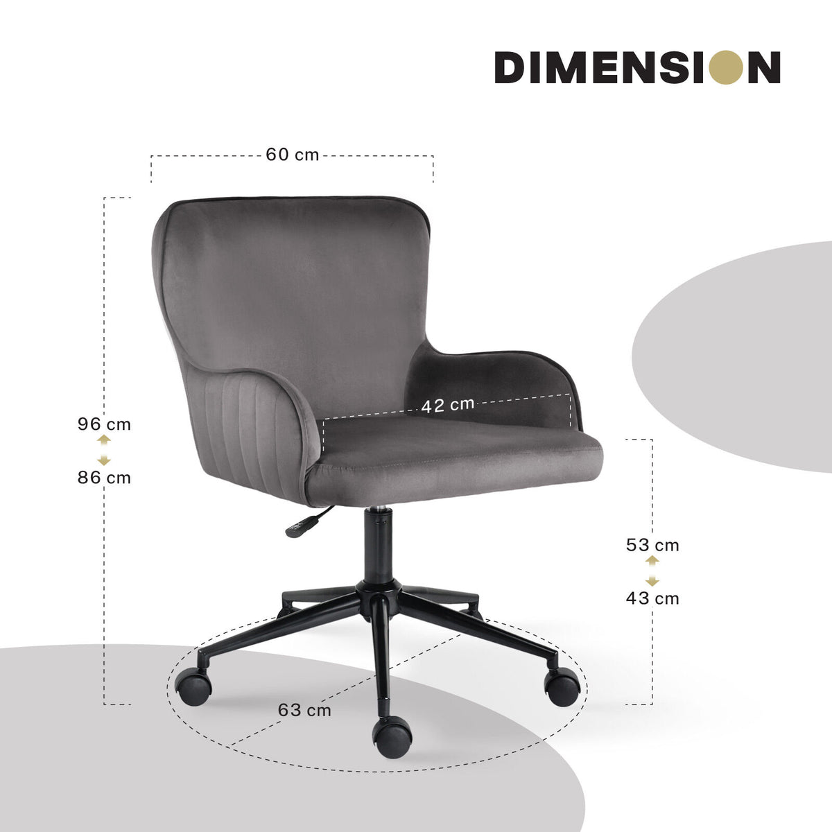 Desk Armchair - Home Office Swivel Chair Adjustable Height Seat PLUME GREY