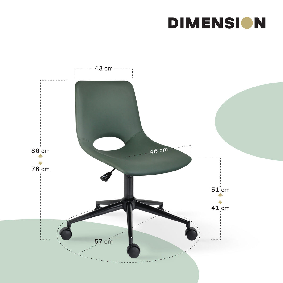 2 Set Office Desk Chair - PU Leather Home Swivel Chair Cut-Out Seat HALO GREEN