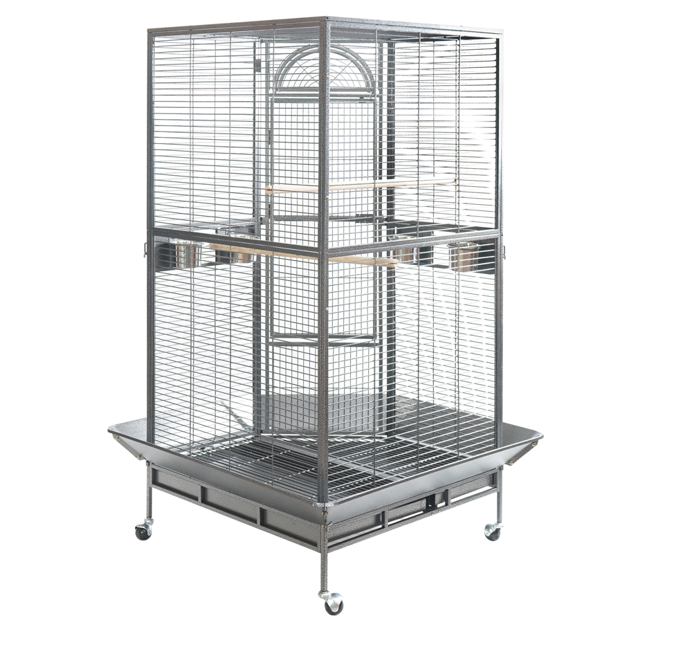 YES4PETS 161 cm XL Corner Bird Cage Pet Parrot Aviary Perch Castor Wheel Stand Black Silver