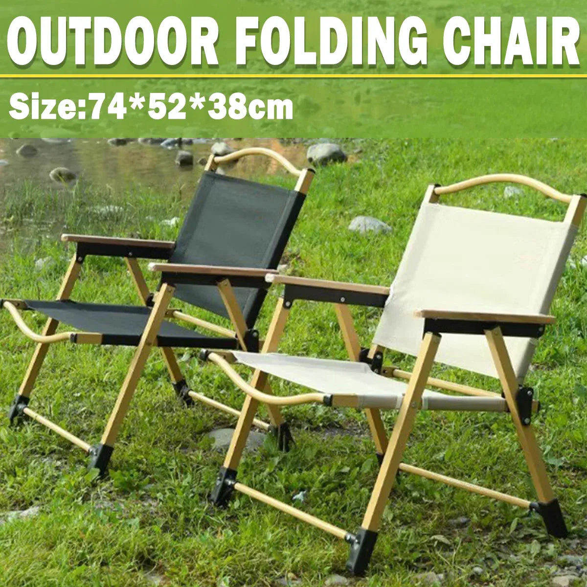 Outdoor Folding Chair Portable Camping Seat Compact Foldable Chair for Picnic - Khaki