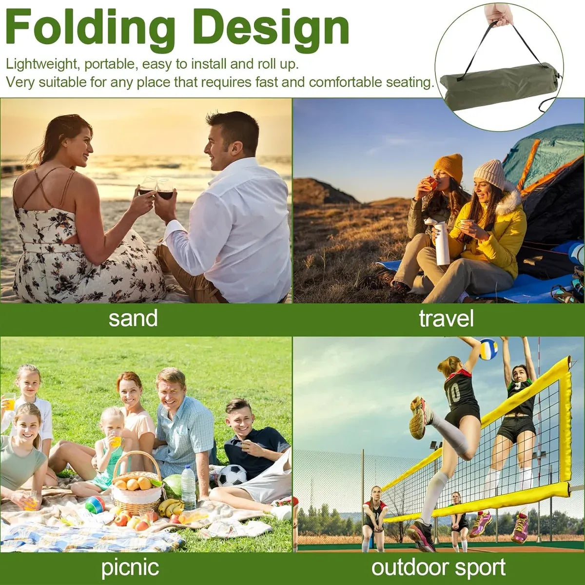 Outdoor Folding Beach Garden Lounge Chair Portable Lawn Chair with Floor Mat