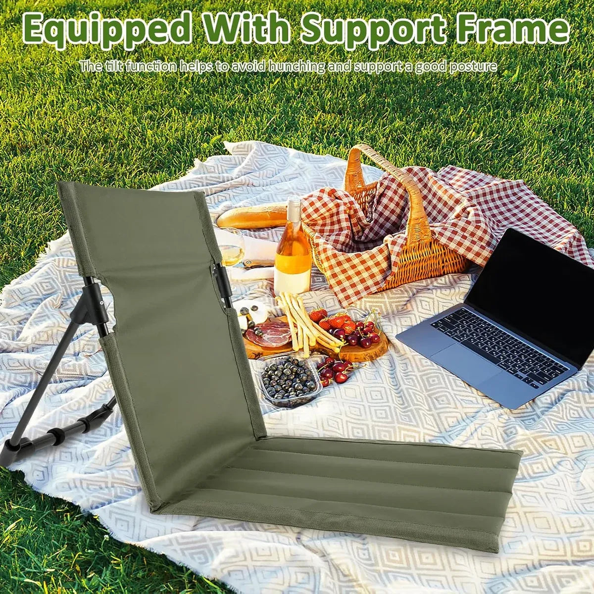Outdoor Folding Beach Garden Lounge Chair Portable Lawn Chair with Floor Mat
