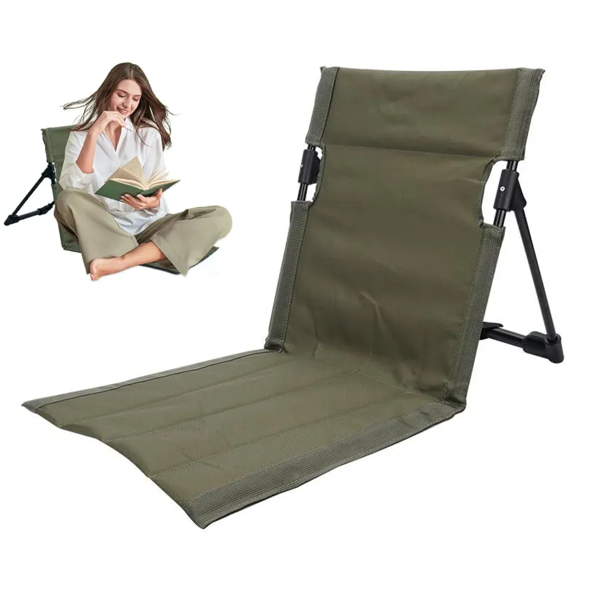 Outdoor Folding Beach Garden Lounge Chair Portable Lawn Chair with Floor Mat