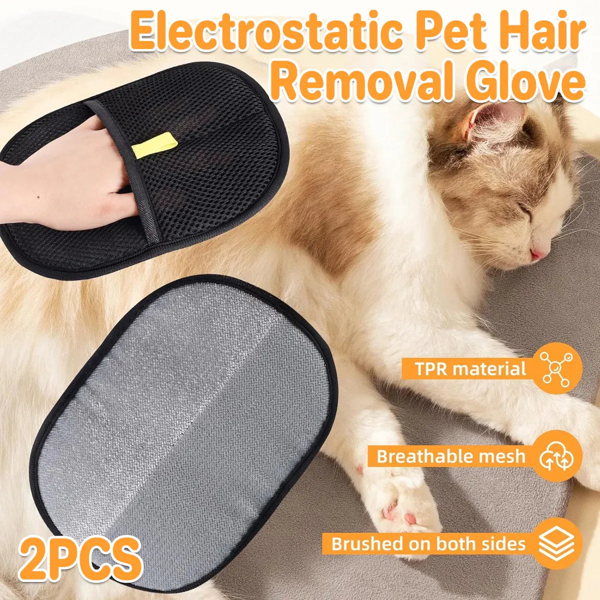 2PCS Dual Direction Pet Static Hair Removal Cleaning Gloves Universal Size