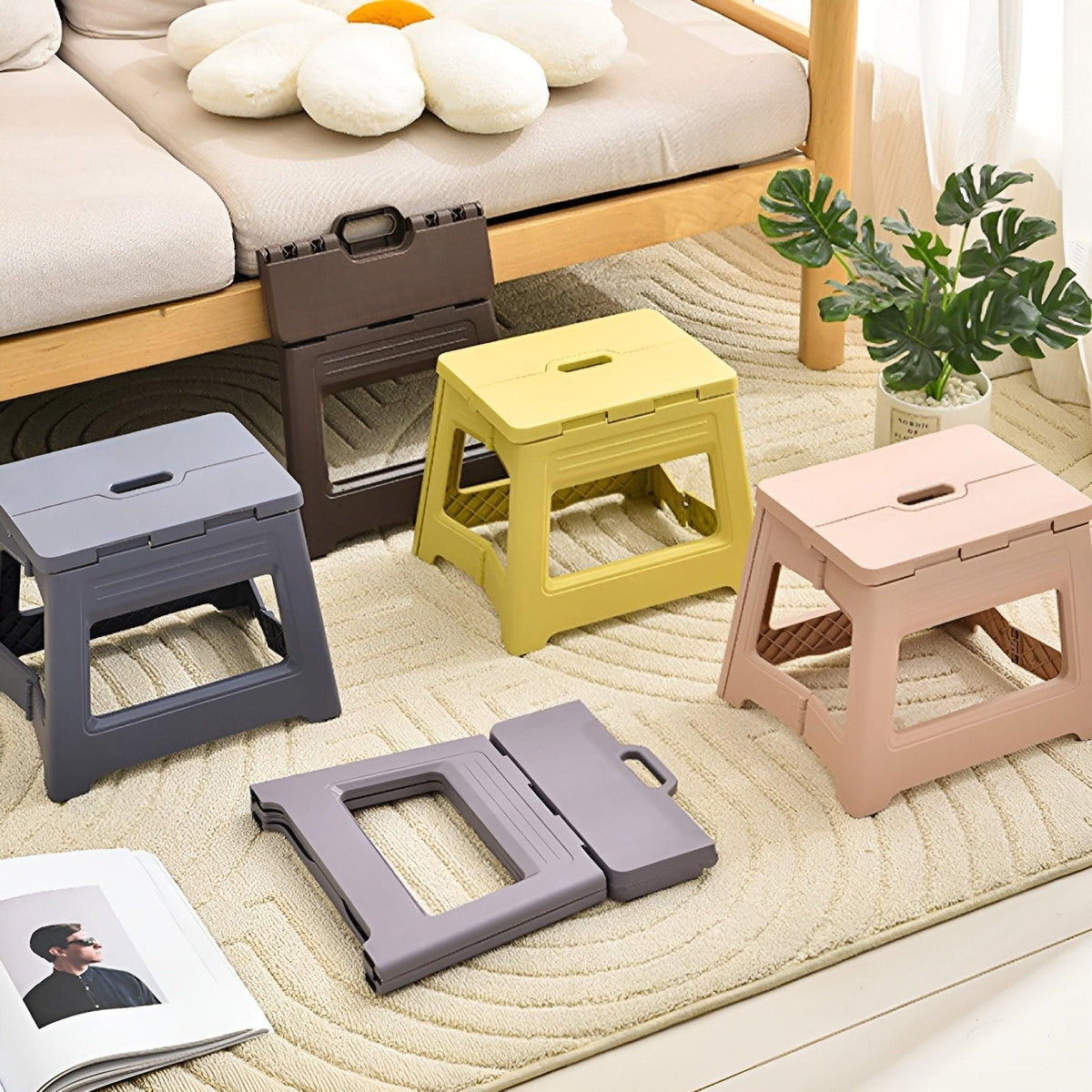 Portable Adjustable Folding Plastic Stool Retractable Outdoor Fishing Chair - Brown