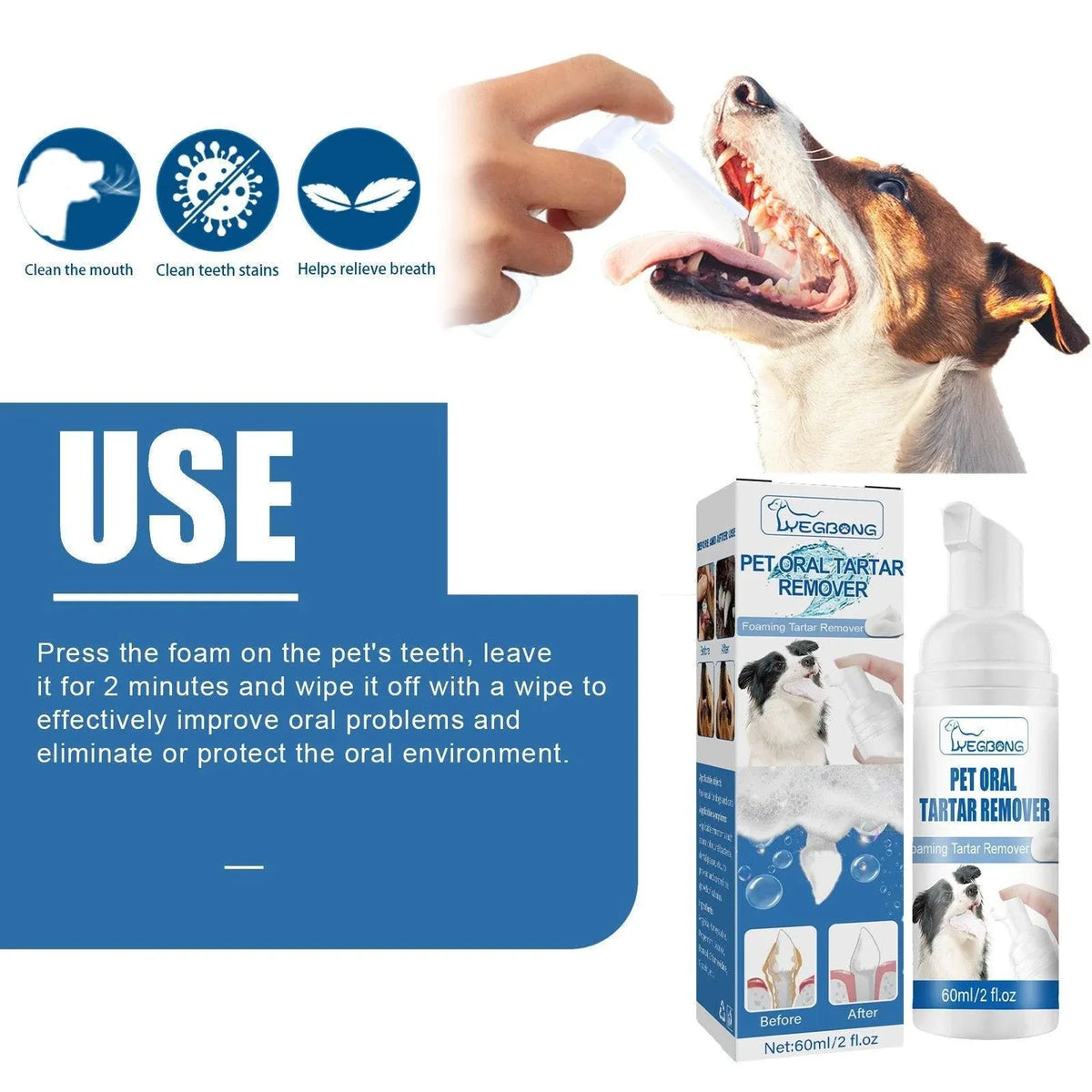 Pet Tartar Remover for Yellow Teeth Bad Breath Cleaning Foam Oral Care Cleaner