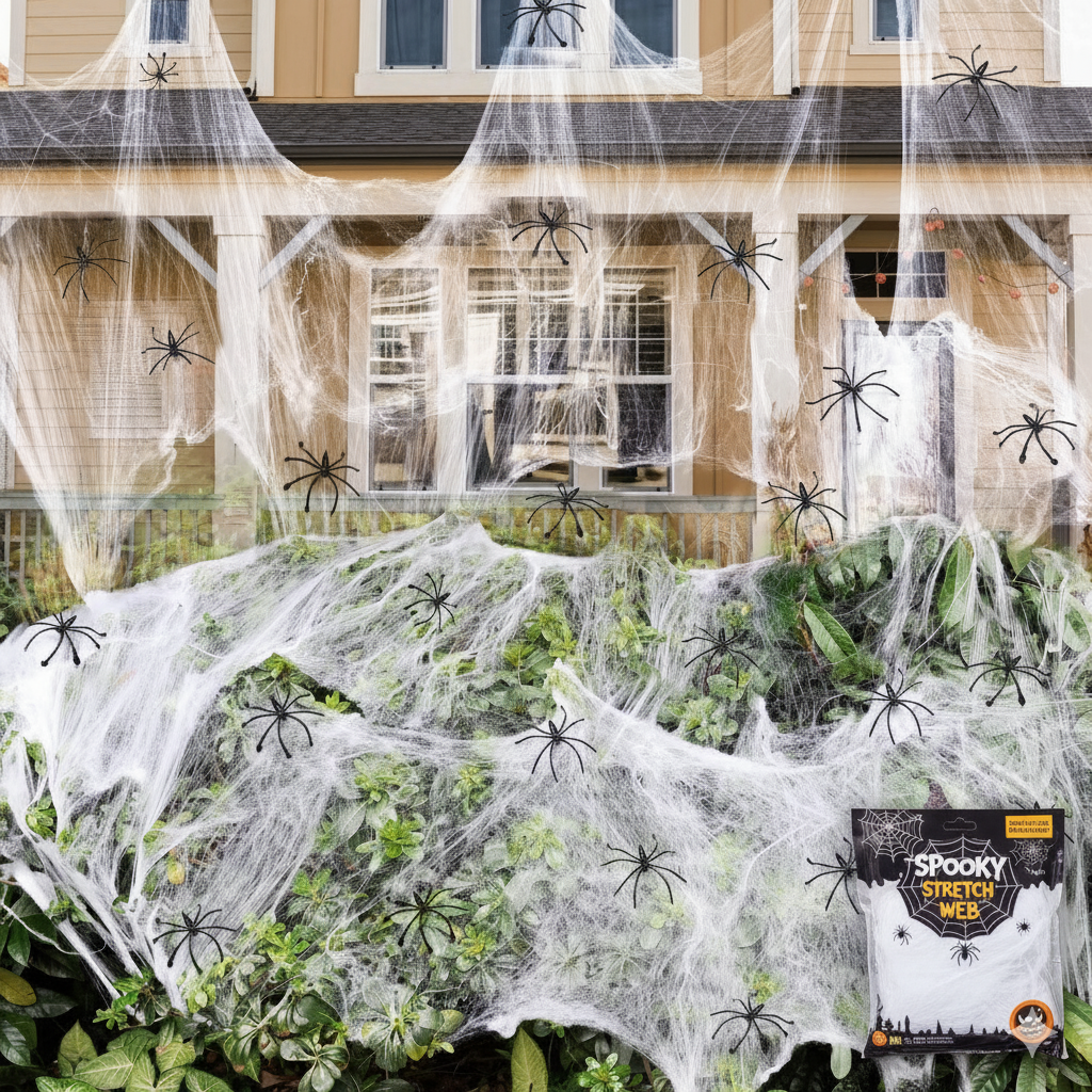 HALLOWEEN STRETCHABLE SPIDER WEB Spooky Decoration with Spiders Party Decor Ghost
