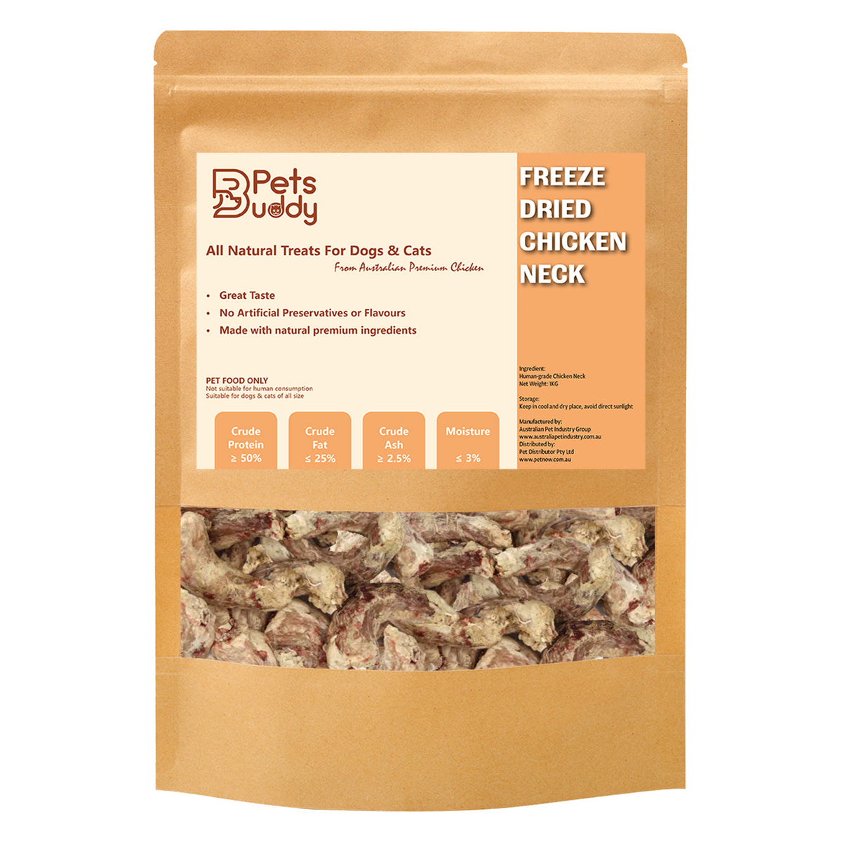 PetsBuddy Freeze Dried Treat Chicken Neck 1kg