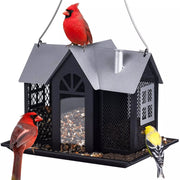 Charming House-Shaped Hanging Bird Feeder - Durable Metal Design for Wild Birds(black)