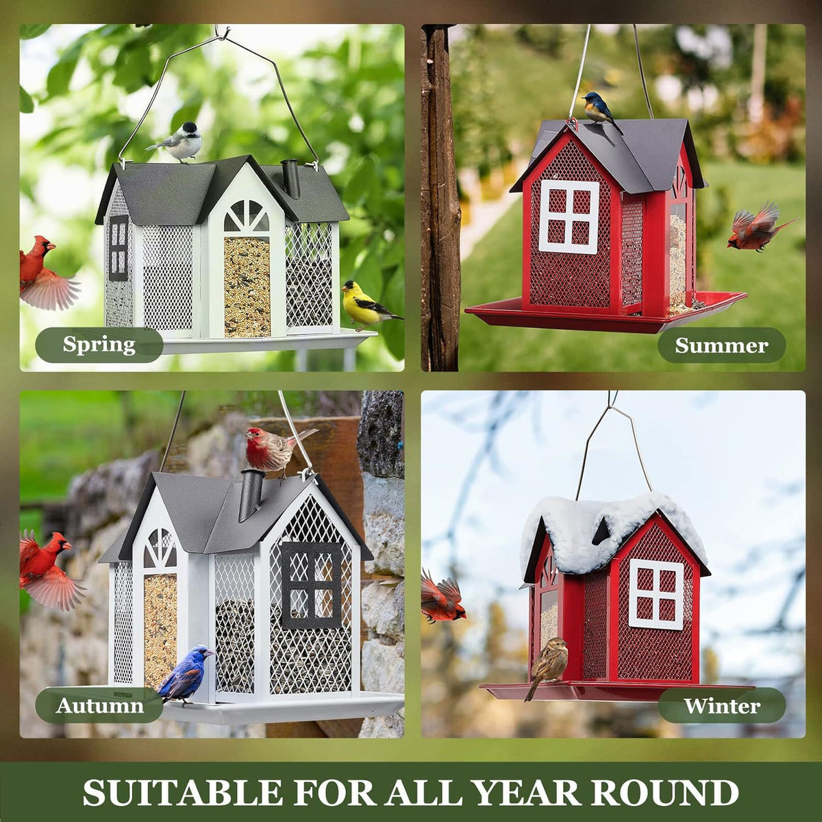 Charming House-Shaped Hanging Bird Feeder - Durable Metal Design for Wild Birds(black)