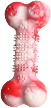 2-Pack Durable TPR Squeaky Dog Bone with Two-Tone Paw Print - Dental Health & Gum Massage Spiked Molar Toy(Red-White)