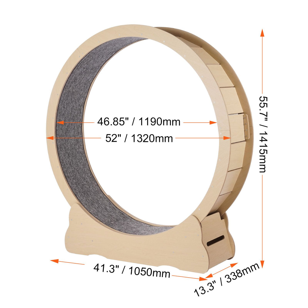Wooden Cat Exercise Wheel, 1320mm Large Cat Treadmill Wheel for Indoor Cats, Cat Running Wheel with Detachable Carpet & Cat Teaser for Running/Walking/Training, Suitable for Most Cats