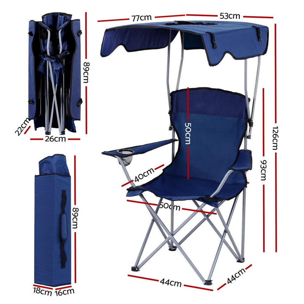 Weisshorn Camping Chair With Canopy Folding Outdoor Portable Seat Lightweight Beach Picnic Fishing Capacity 120KG Navy Blue